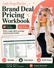 Load image into Gallery viewer, Influencer Brand Deal Pricing Calculator &amp; Workbook for Content Creators, UGC, Cosplay. Google Sheets &amp; Excel
